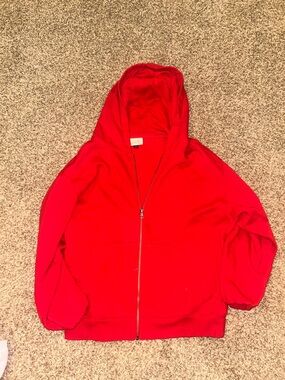 Women’s Red Hooded Zip-Up Jacket